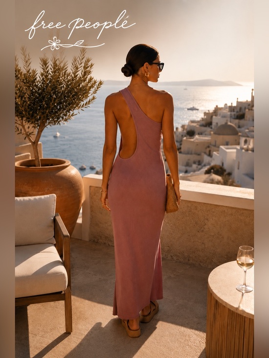Free People Dresses & Skirts - Free People Beach Saturday Night Midi Dress XS Pink Mauve One Shoulder Bodycon